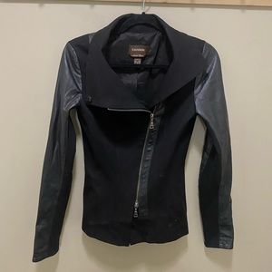 Danier two way black moto style Italian leather jacket worn two ways